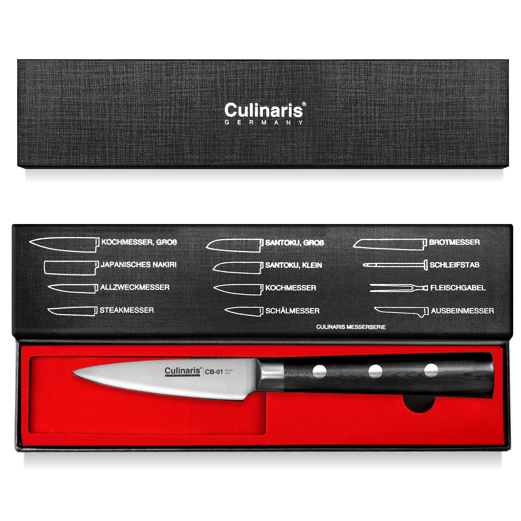 Culinaris - Messer-Set - Santoku CB-07 + Schälmesser CB-01 + Allzweckmesser CB-02 + Magnetleiste CB-14