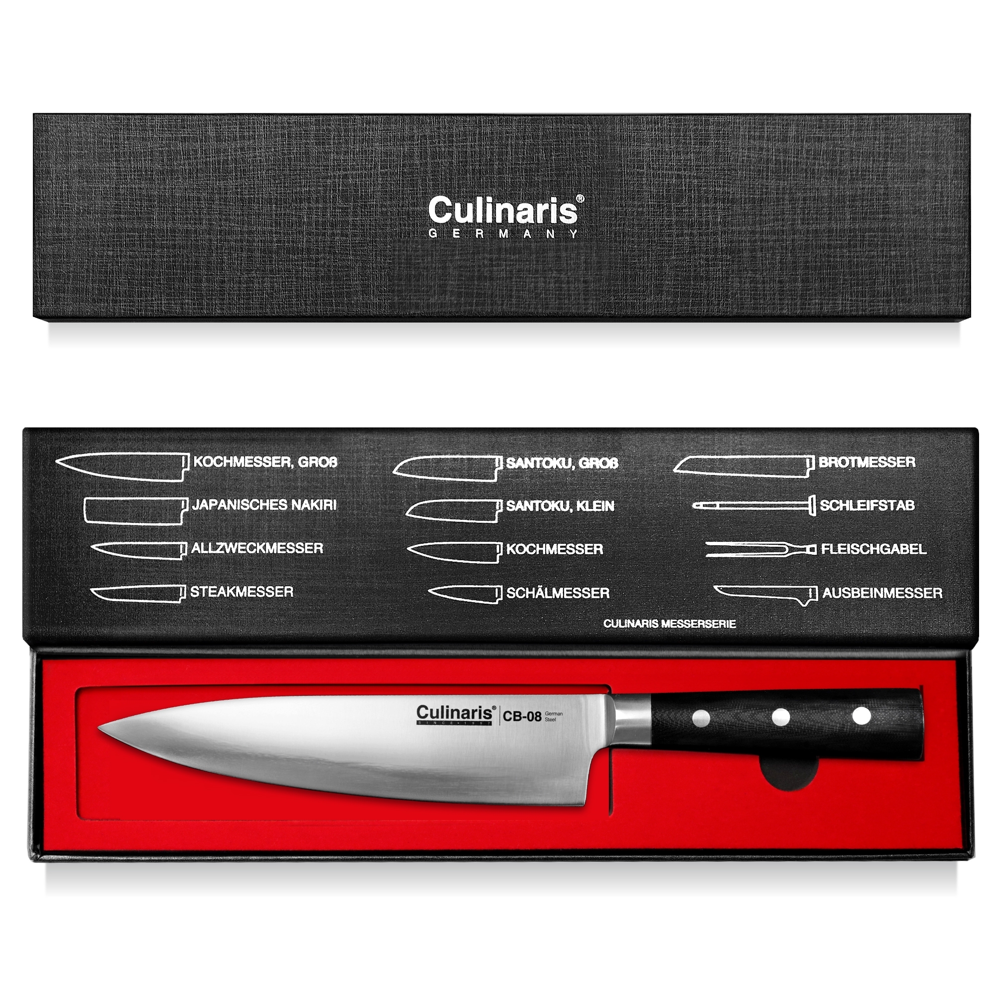 Culinaris - Knife Set - Chef's Knife CB-08 + Paring Knife CB-01 + Magnetic Knife Bar CB-14