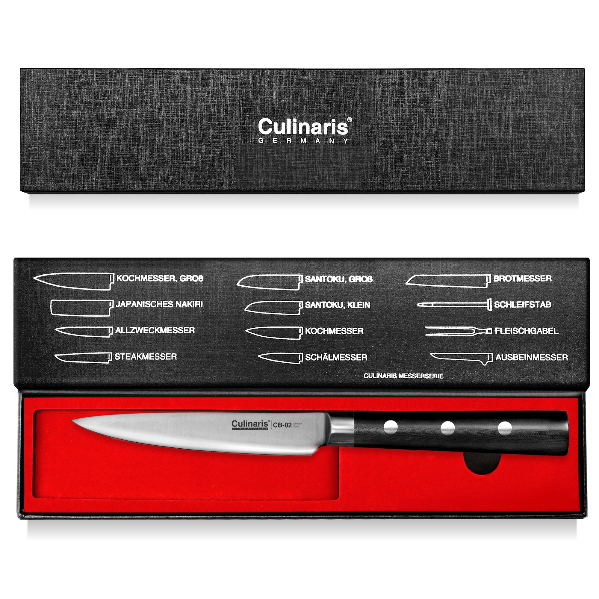 Culinaris - Knife Set - Santoku CB-07 + Paring Knife CB-01 + Utility Knife CB-02 + Magnetic Knife Bar CB-14