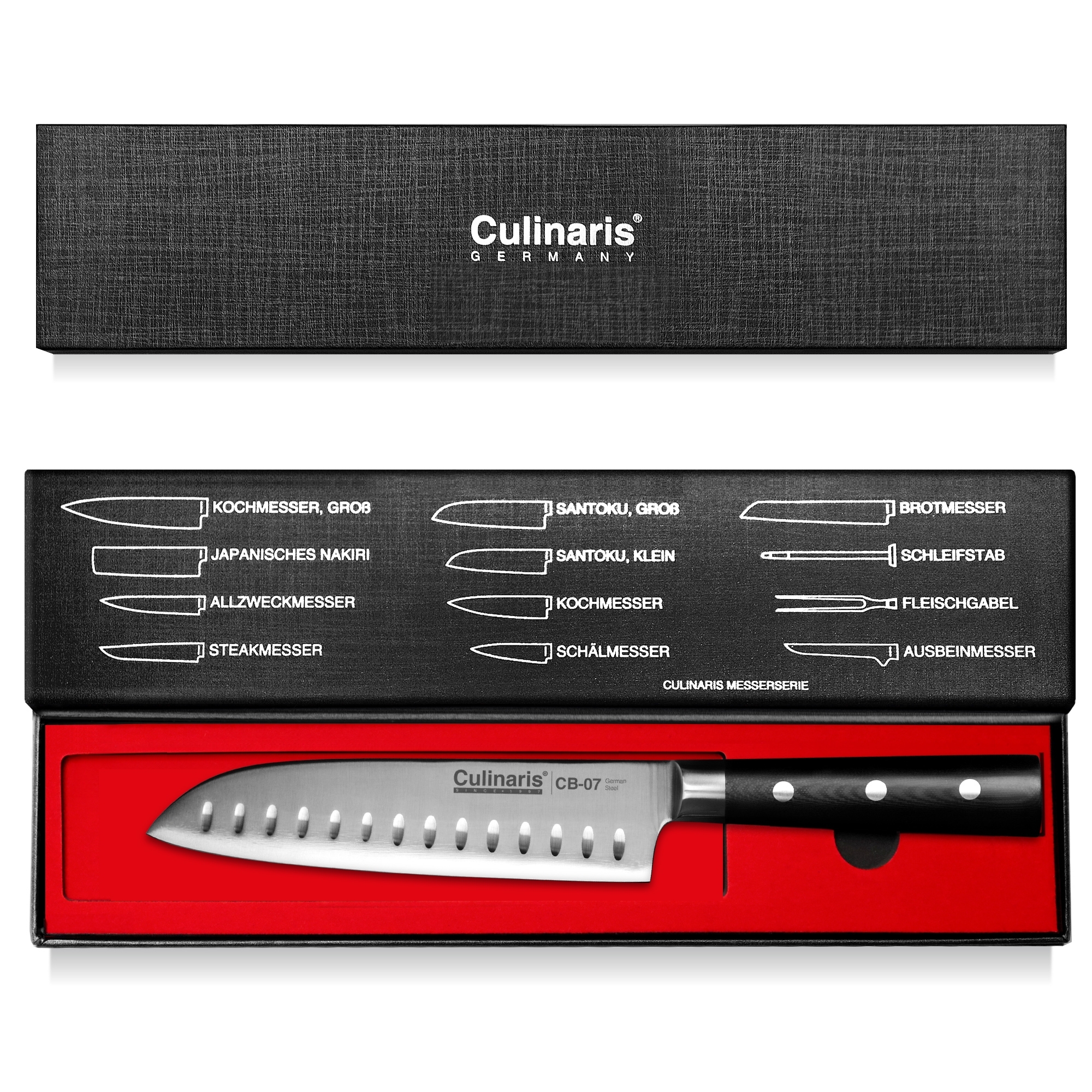 Culinaris - Messer-Set - Santoku CB-07 + Schälmesser CB-01 + Allzweckmesser CB-02 + Magnetleiste CB-14